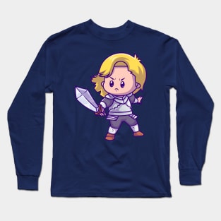 Cute Girl Knight With Sword Cartoon Long Sleeve T-Shirt